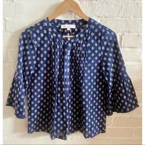 Ann Taylor LOFT blue bell sleeve half button up